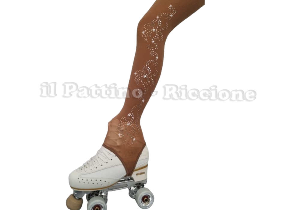 Calza colore naturale pattinaggio con Staffa e Strass 
