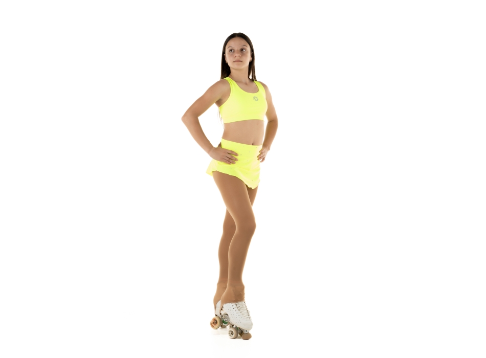 Completo con top America Wave e gonnellino in lycra con strass - GIALLO FLUO
