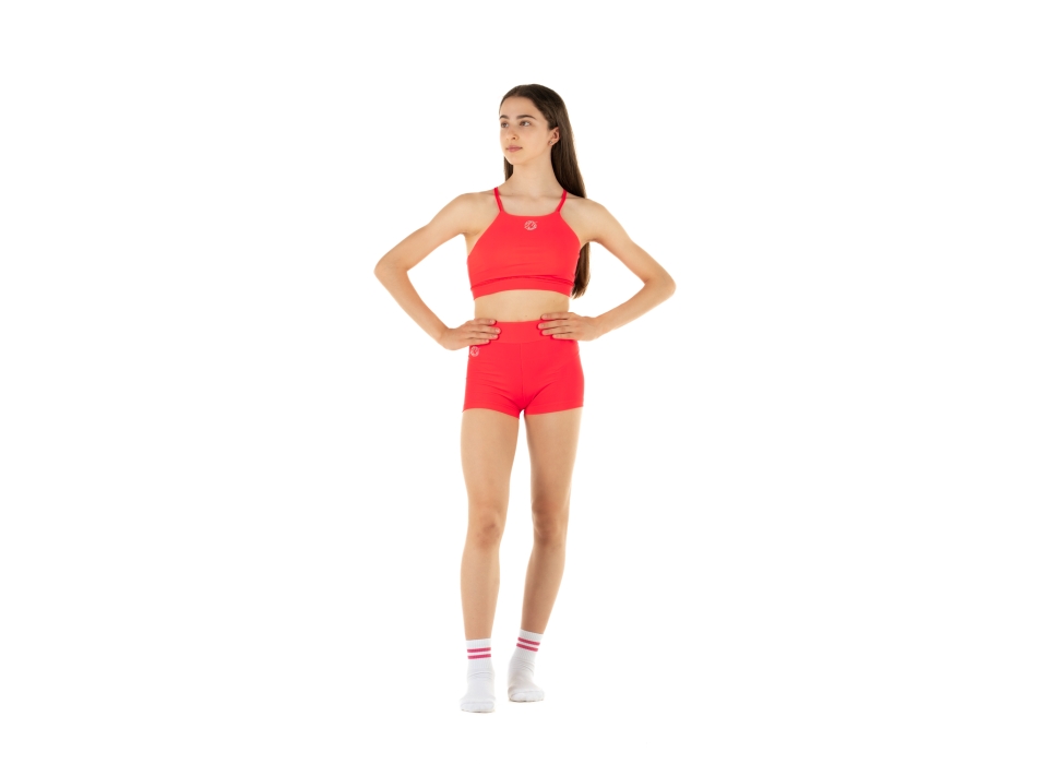 Completo sportivo bambina WAVE – Short + Top modello Asia Rosso Fluo