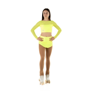 Crop top sportivo Wave in lycra e rete per bambina Giallo Fluo