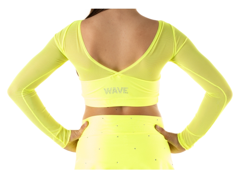 Crop top sportivo Wave in lycra e rete per bambina Giallo Fluo