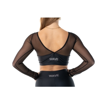 Crop top sportivo Wave in lycra e rete per bambina Nero