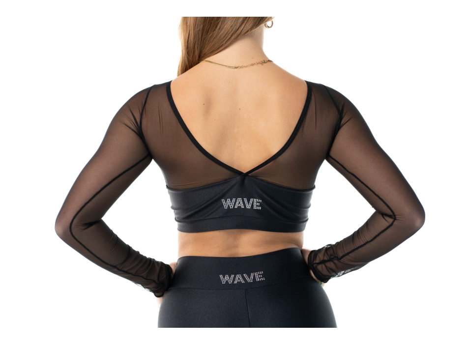 Crop top sportivo Wave in lycra e rete per bambina Nero