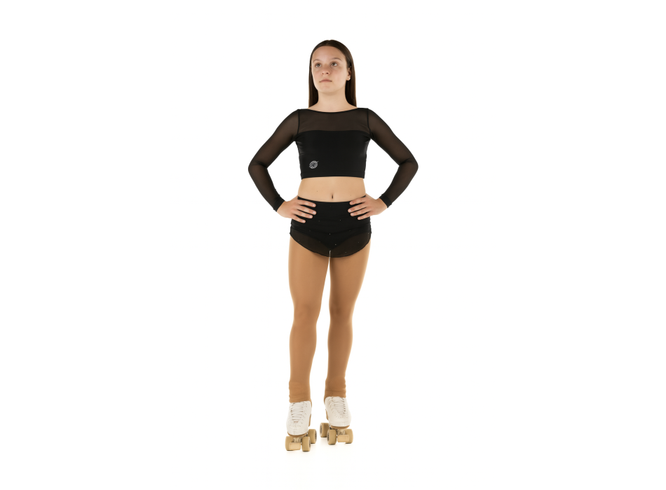 Crop top sportivo Wave in lycra e rete per bambina Nero