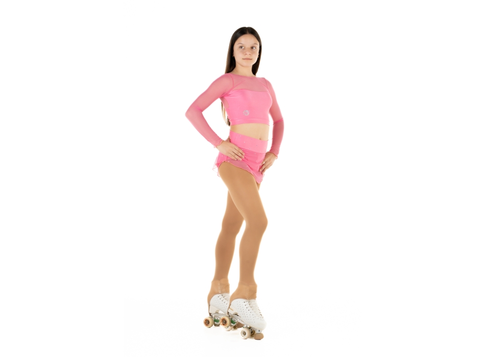 Crop top sportivo Wave in lycra e rete per bambina Rosa Confetto