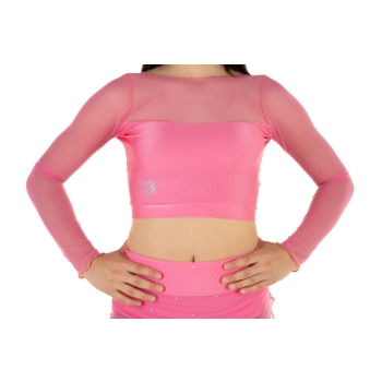 Crop top sportivo Wave in lycra e rete per bambina Rosa Confetto
