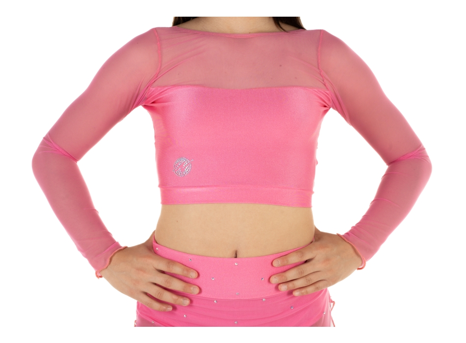 Crop top sportivo Wave in lycra e rete per bambina Rosa Confetto