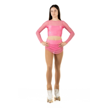 Crop top sportivo Wave in lycra e rete per bambina Rosa Confetto