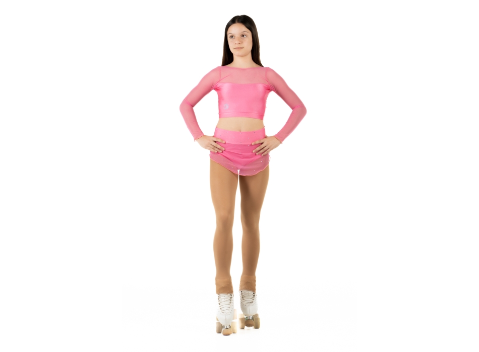 Crop top sportivo Wave in lycra e rete per bambina Rosa Confetto