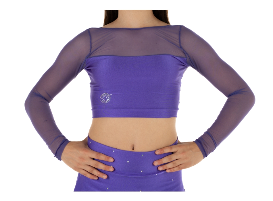 Crop top sportivo Wave in lycra e rete per bambina Viola