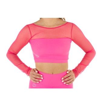 Crop top sportivo Wave in lycra e rete per Donna Fucsia