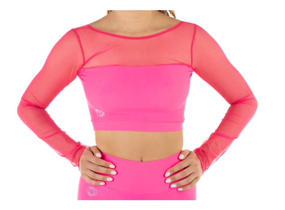 Crop top sportivo Wave in lycra e rete per Donna Fucsia