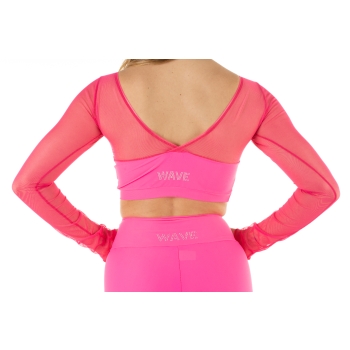 Crop top sportivo Wave in lycra e rete per Donna Fucsia