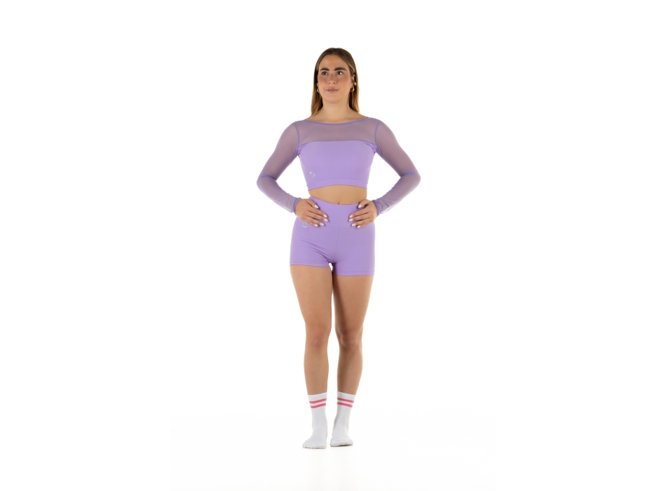 Crop top sportivo Wave in lycra e rete per Donna Lilla