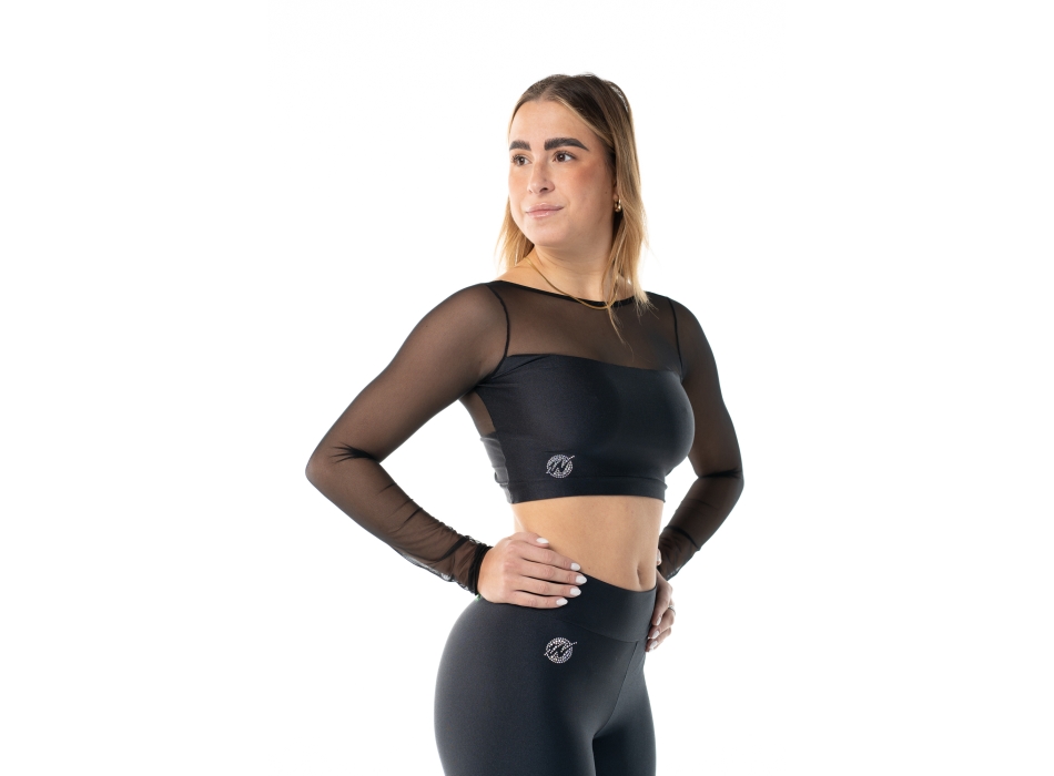 Crop top sportivo Wave in lycra e rete per Donna Nero