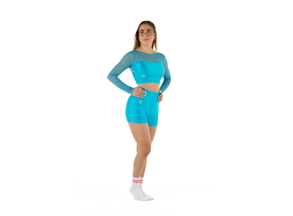 Crop top sportivo Wave in lycra e rete per Donna Turchese