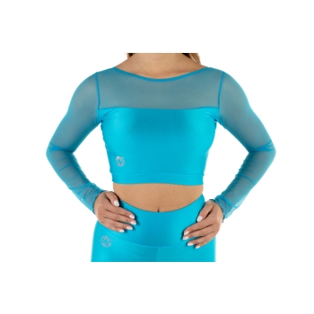 Crop top sportivo Wave in lycra e rete per Donna Turchese