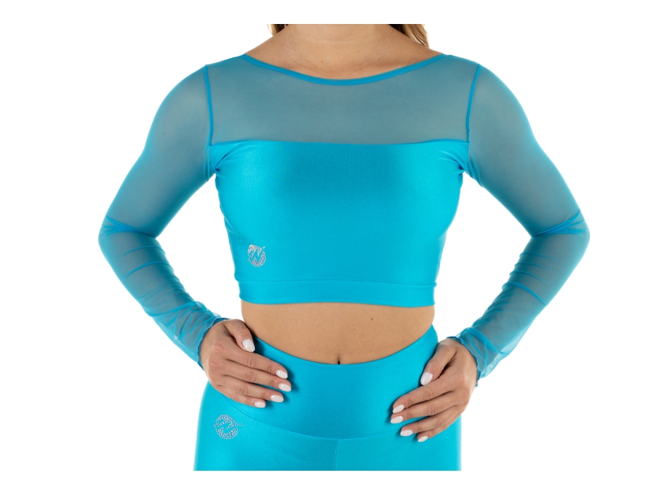 Crop top sportivo Wave in lycra e rete per Donna Turchese
