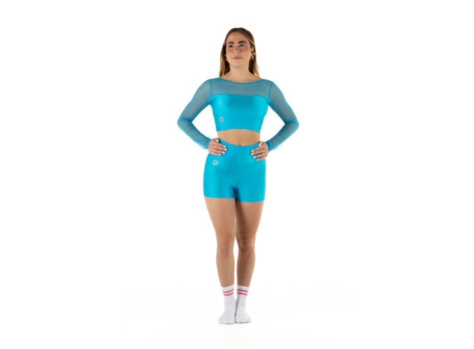 Crop top sportivo Wave in lycra e rete per Donna Turchese