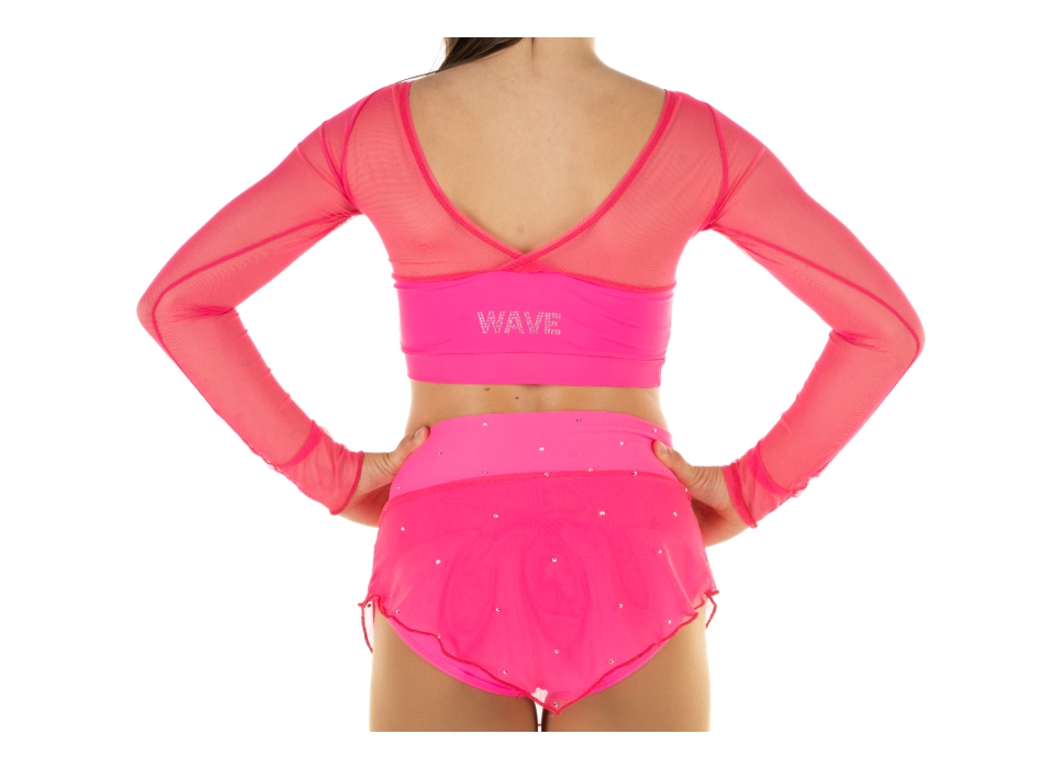 Gonnellino pattinaggio Fucsia Fluo con retina e STRASS