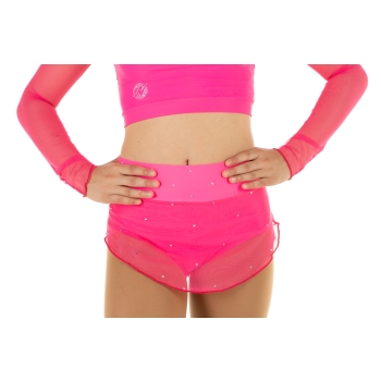 Gonnellino pattinaggio Fucsia Fluo con retina e STRASS