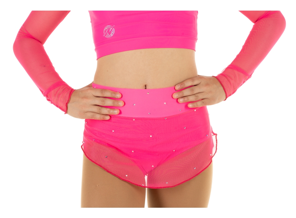 Gonnellino pattinaggio Fucsia Fluo con retina e STRASS