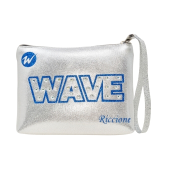 Pochette Wave - Argento Laminato scritta Blu