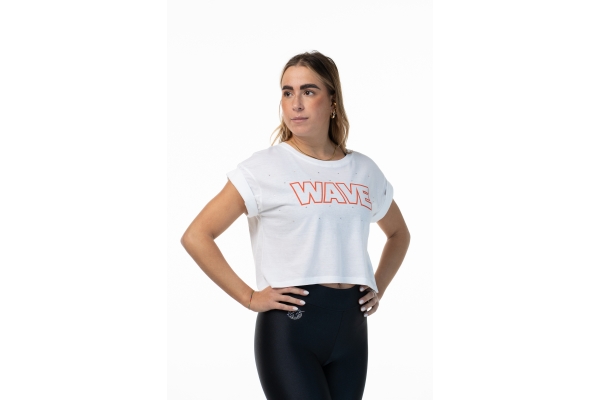 T Shirt Wave Bianca Arancione